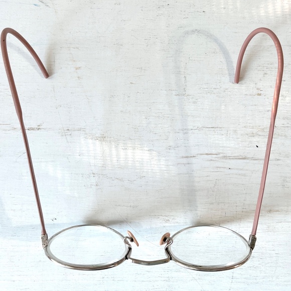 Antique Larry Davis Metal Round Eyeglasses w Sunglasses Clip On Near Sighted Rx - Picture 7 of 16